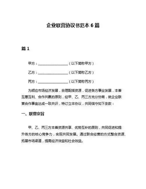 企业联营协议书范本6篇