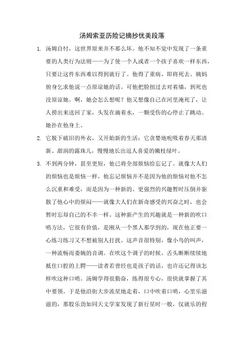 汤姆索亚历险记摘抄优美段落
