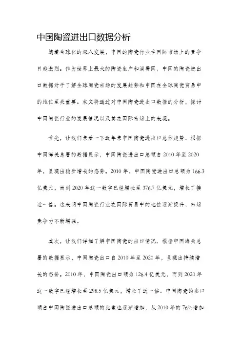 中国陶瓷进出口数据分析