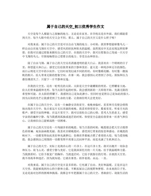 属于自己的天空_初三优秀学生作文
