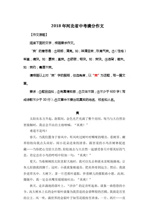 2018年河北省中考满分作文《爽》5