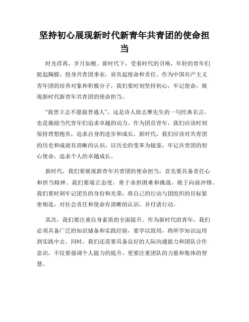 坚持初心展现新时代新青年共青团的使命担当