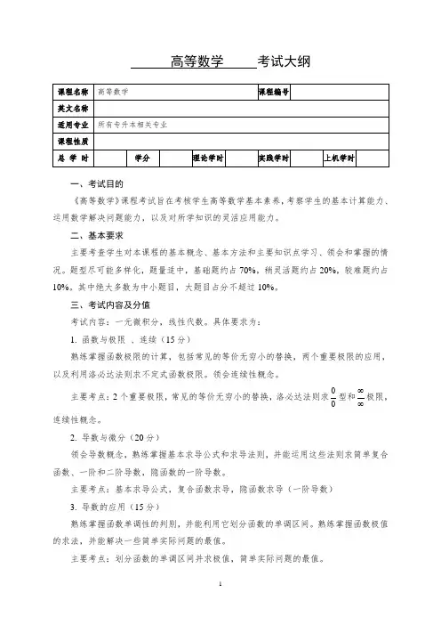 《高等数学》考试大纲