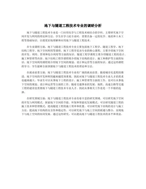 地下与隧道工程技术专业的调研分析