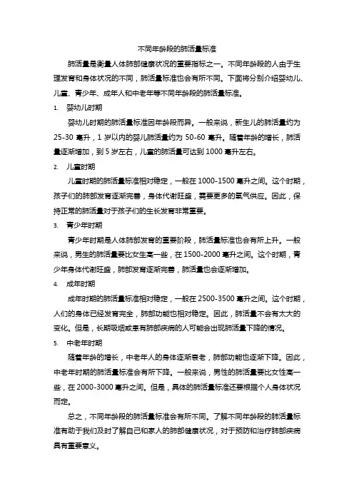不同年龄段的肺活量标准