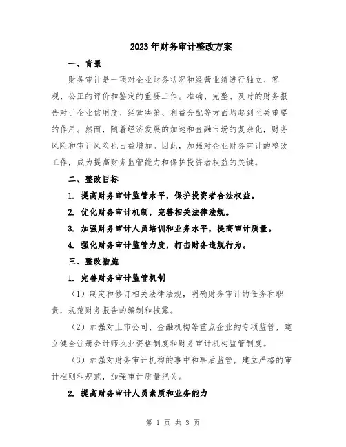 2023年财务审计整改方案