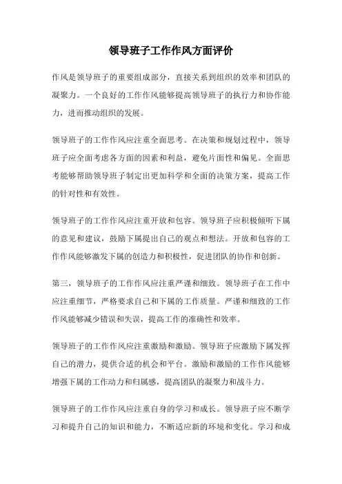 领导班子工作作风方面评价