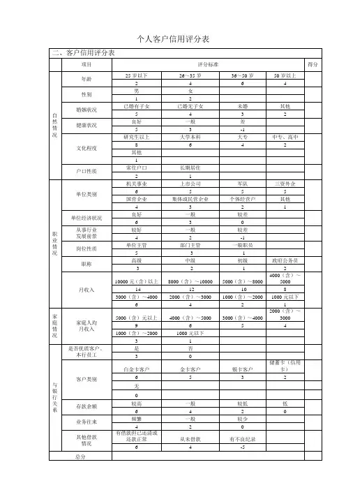 个人客户信用评分表(一)
