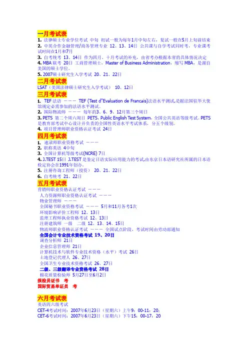 每年每月可以考的证