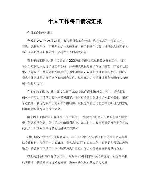 个人工作每日情况汇报