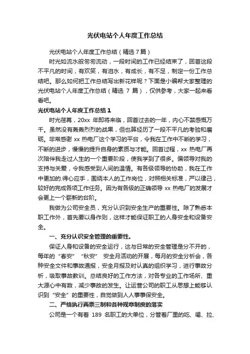 光伏电站个人年度工作总结（精选7篇）