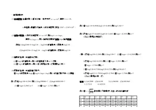 常用对数表——精选推荐