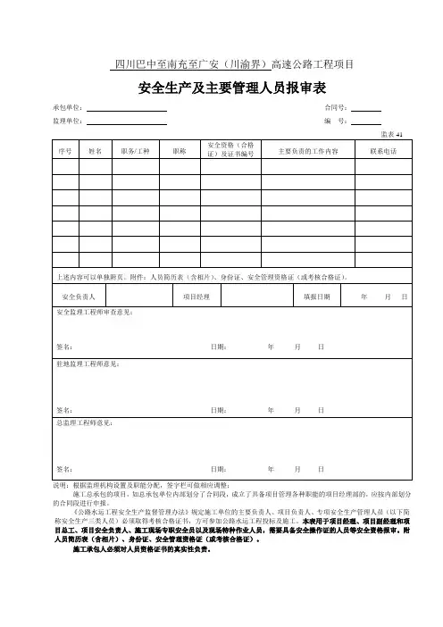 41 安全生产及主要管理人员报审表