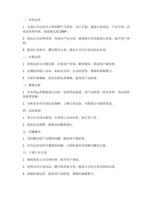 网络运营个人周工作总结