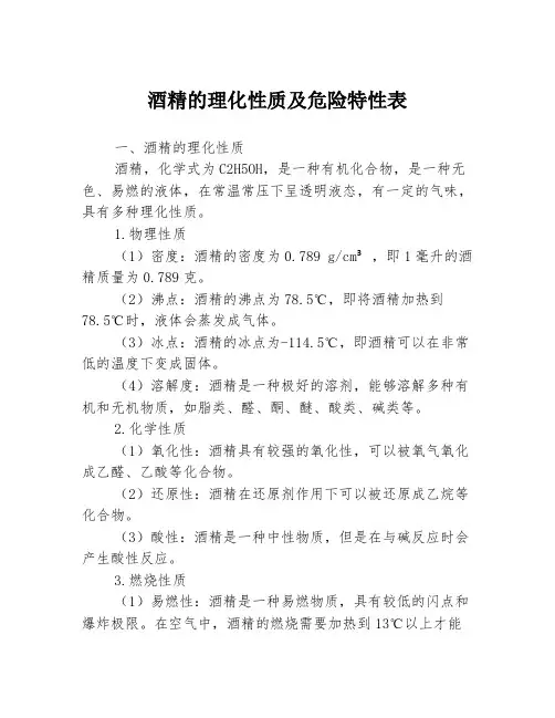 酒精的理化性质及危险特性表