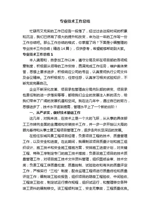 专业技术工作总结（精选14篇）