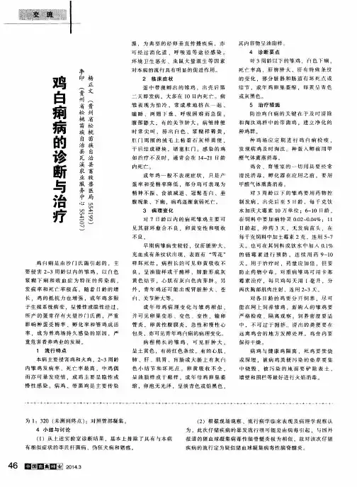 鸡白痢病的诊断与治疗
