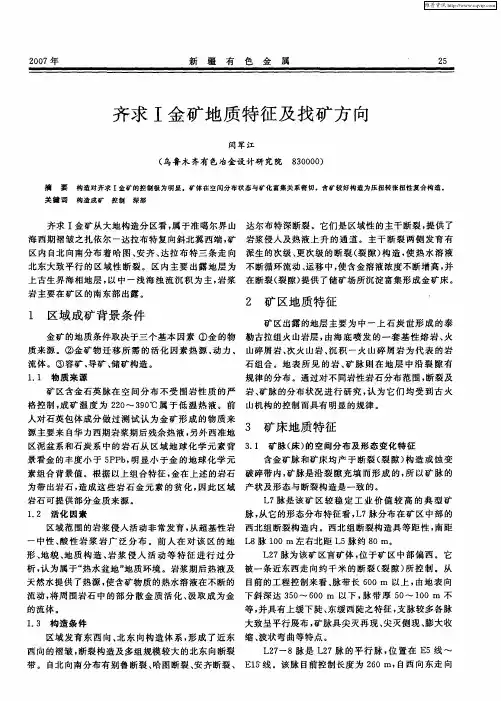 齐求Ⅰ金矿地质特征及找矿方向