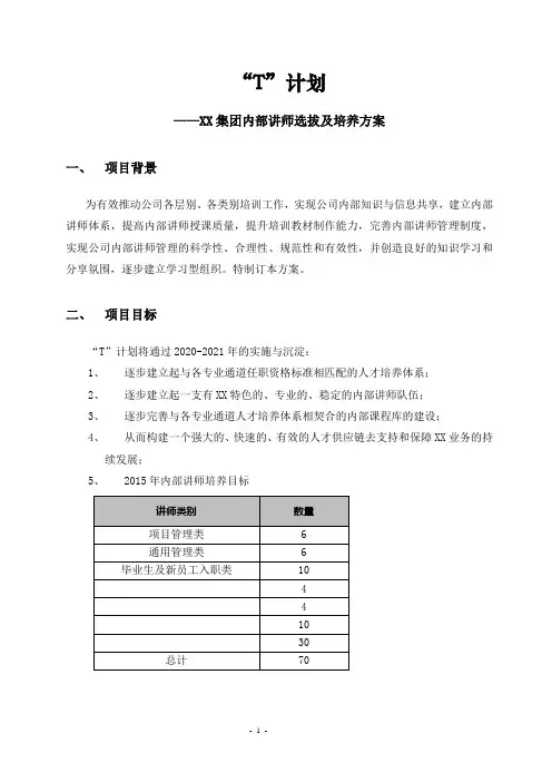 XX集团内部讲师选拔及培养方案2020