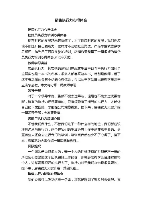 销售执行力心得体会
