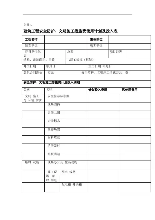 建筑工程安全防护文明施工措施费使用计划及投入表