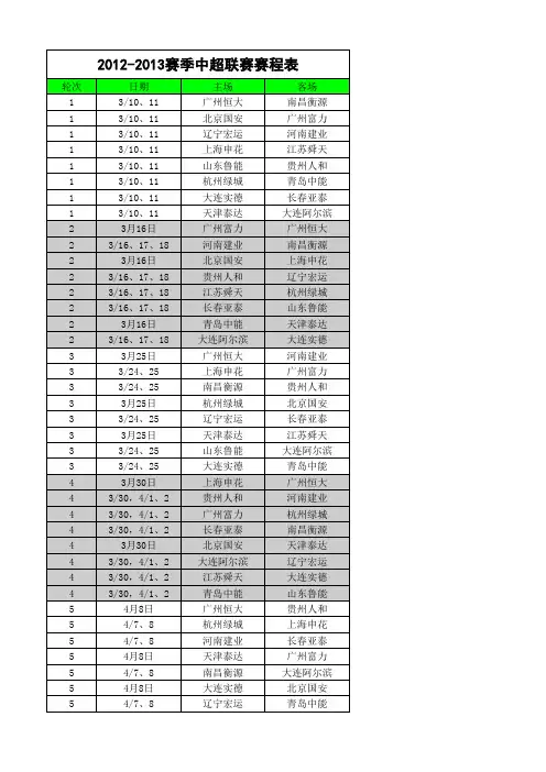 2012-2013中超联赛完整赛程表