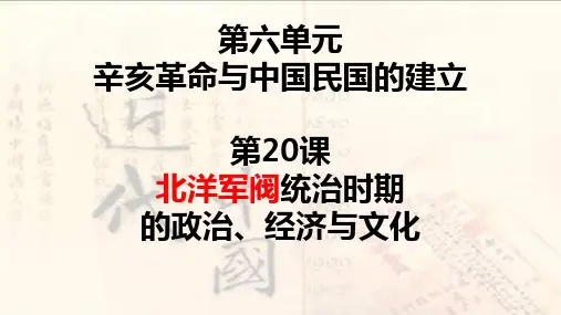 第20课 北洋军阀统治时期的政治、经济与文化 课件(共20张PPT)— 人教统编版高中历史必修上册