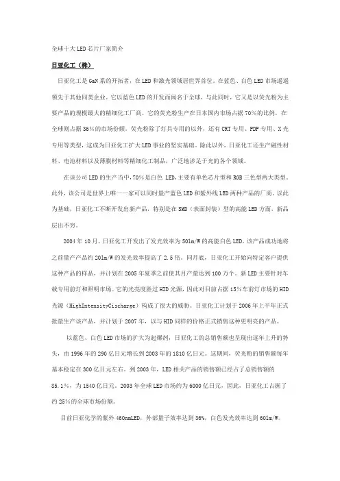 全球十大LED芯片厂家简介