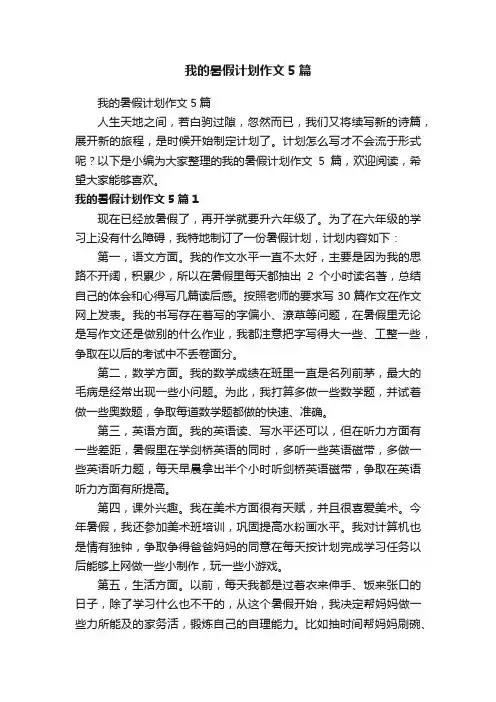 我的暑假计划作文5篇