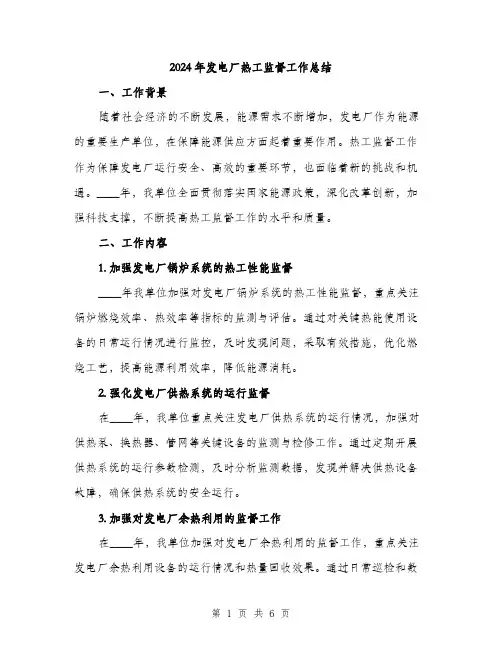 2024年发电厂热工监督工作总结(2篇)