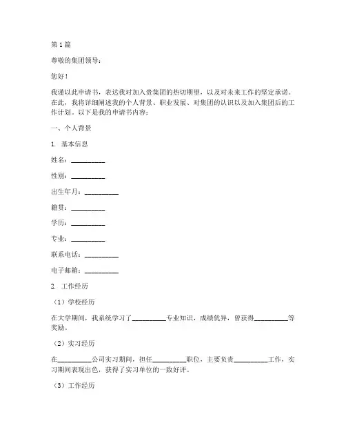 集团申请书模板(3篇)
