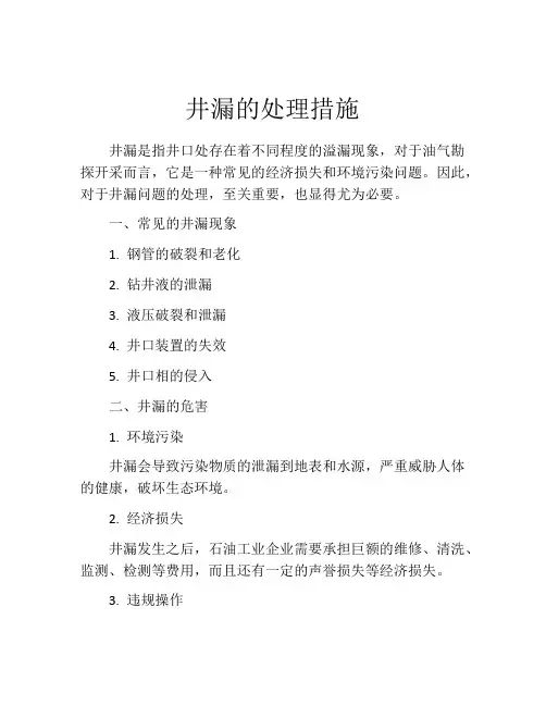 井漏的处理措施