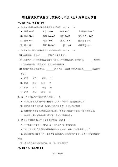 湖北省武汉市武昌区七校联考七年级(上)期中语文试卷