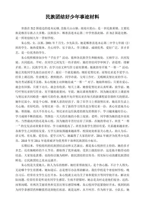 民族团结好少年事迹材料    朱心悦