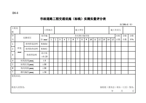 市政道路工程交通设施(标线)实测实量评分表