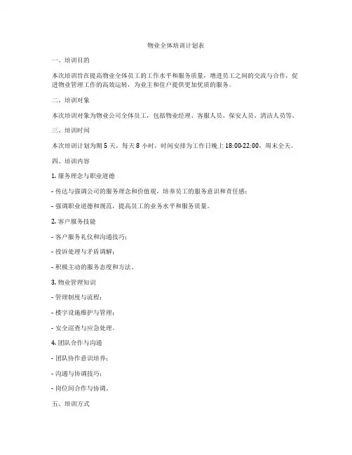 物业全体培训计划表
