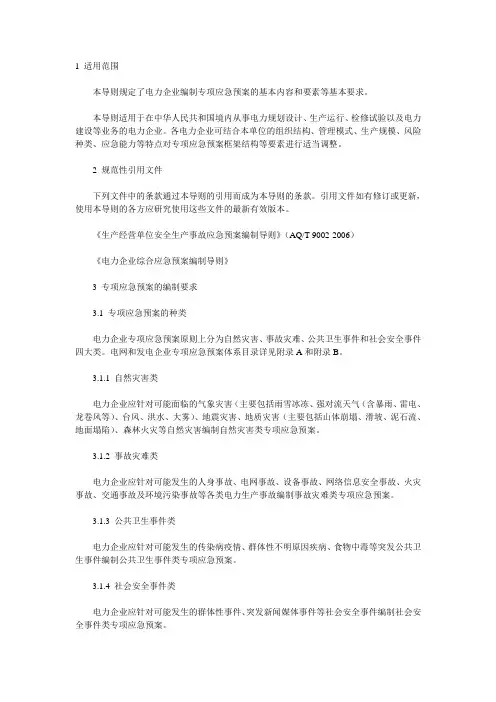 电力企业专项应急预案编制导则