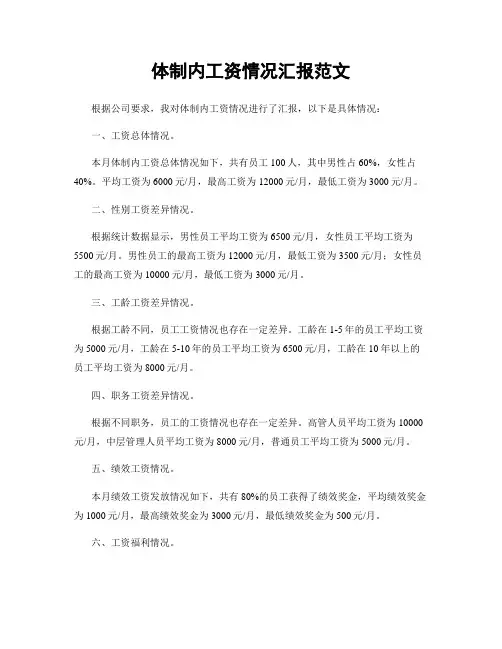 体制内工资情况汇报范文