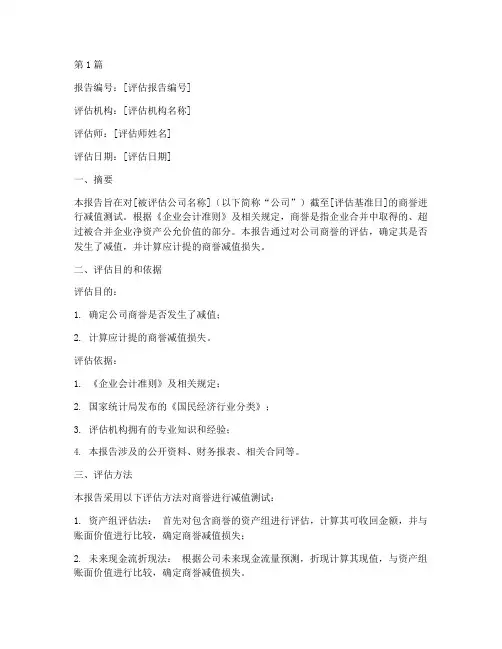 商誉测试评估报告(3篇)