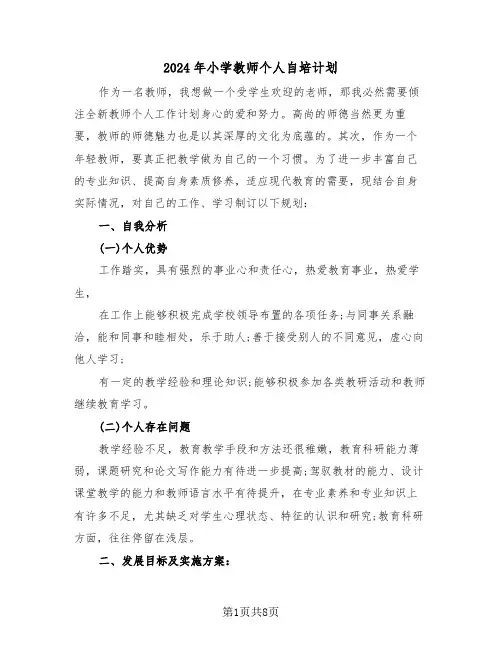 2024年小学教师个人自培计划（三篇）