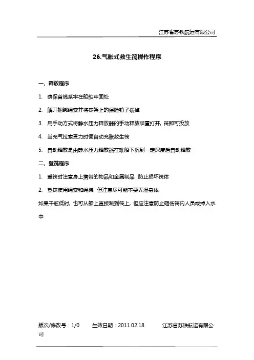 气胀式救生筏操作程序