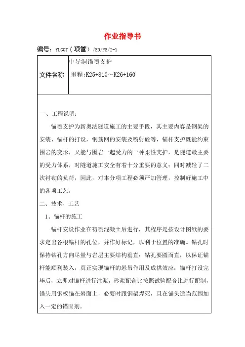 中导洞锚喷支护作业指导书