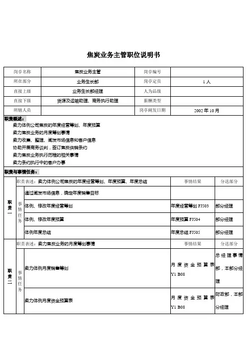 煤炭行业-集团公司-业务发展部-焦炭业务主管岗位说明书
