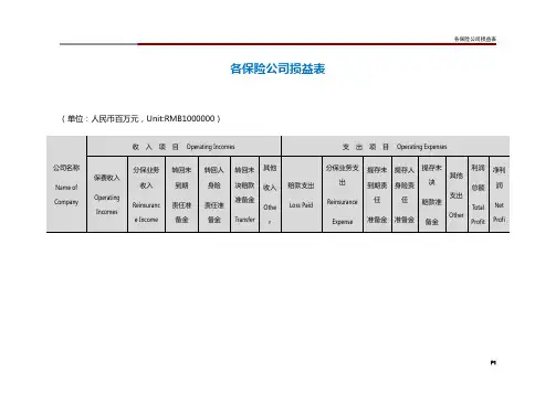 各保险公司损益表