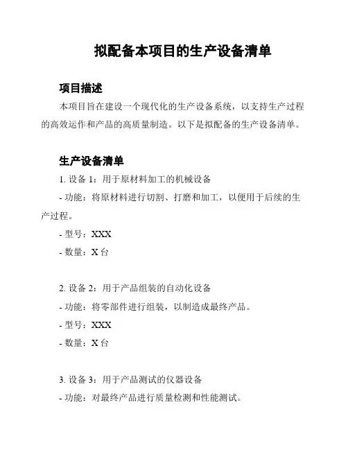 拟配备本项目的生产设备清单