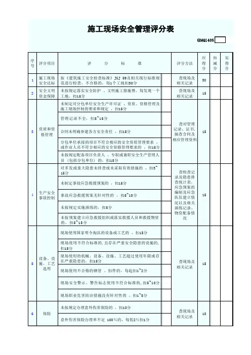 施工现场安全管理评分表