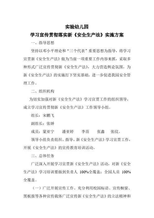 实验幼儿园学习宣传贯彻落实新《安全生产法》实施方案