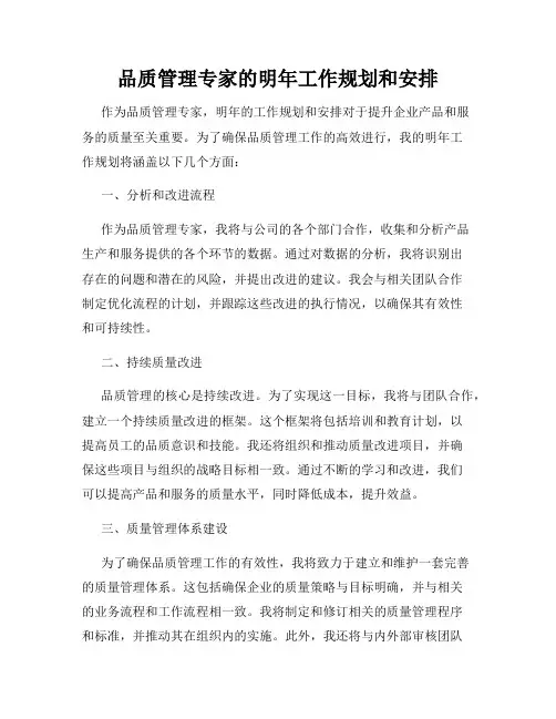 品质管理专家的明年工作规划和安排
