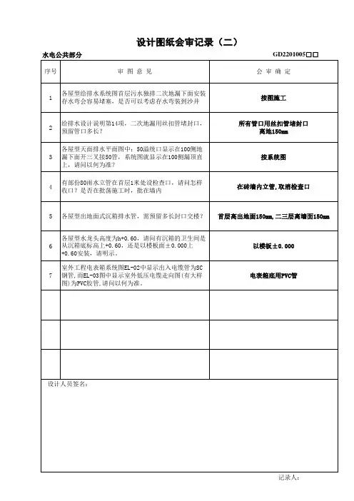 设计图纸会审记录-水电部分