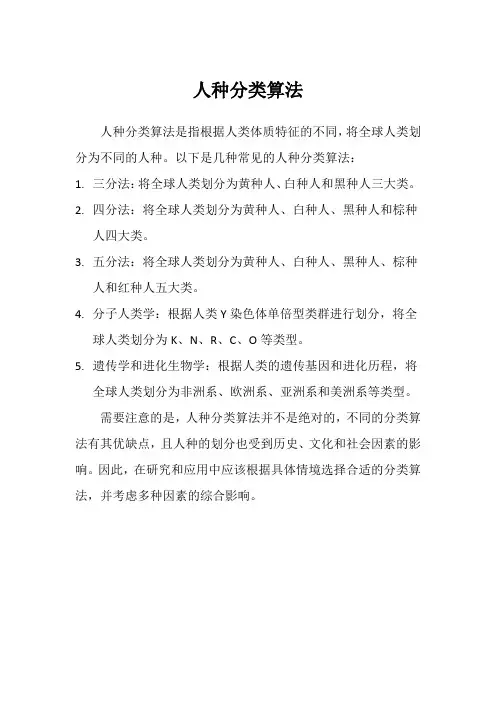 人种分类算法